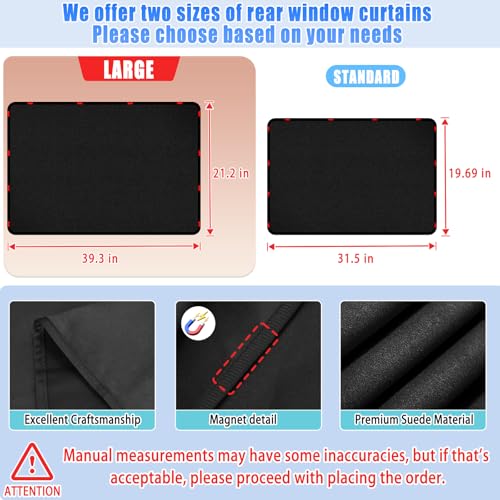 Image of ZATOOTO Car Window Covers for Rear Side Window Curtains Suede Sun Shade for Privacy Blackout for UV Protection, Car Shades for Large Rear Window, 21.2x39.3in