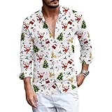 TURETRENDY Men's Christmas Hawaiian Shirts Button Down Ugly X-Mas Christmas Vacation Shirts Long Sleeve White XL