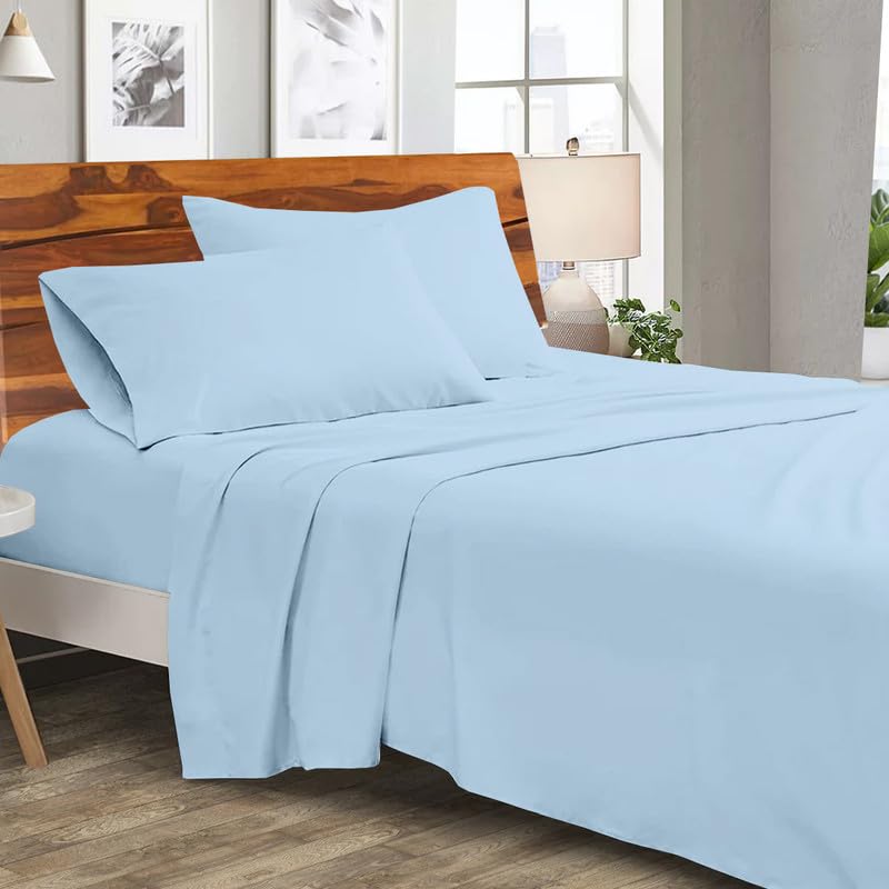 Image of Microfiber Bed Sheets-Hotel Luxury Bedding 1800, Ultra-Soft Microfiber Wrinkle Free Luxury - Light Blue Double Size