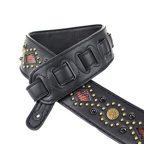 Walker And Williams GTR-20-BB Sedona Sangle rembourrée avec rivets et rivets Noir - Les Beatles, Paul McCartney, John Lennon, RIngo Starr, George Harrison Walker And Williams GTR-20-BB Sedona Sangle rembourrée avec rivets et rivets Noir – Image 3