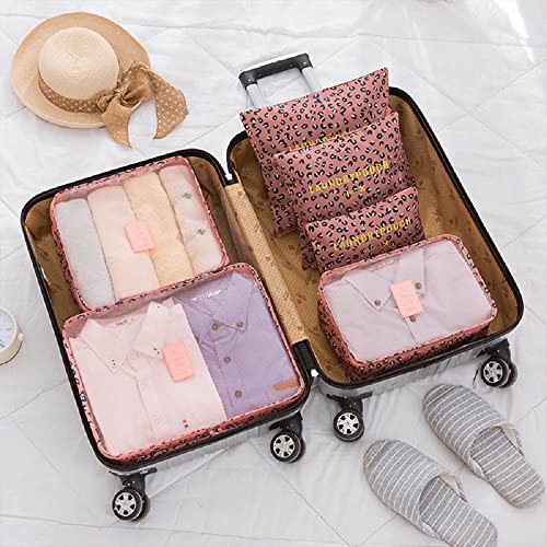 Packing Cubes 6 Set Travel Accessories Travel Luggage Packing Organizer Bags for Backpack Suitcases, Pink Leopard - Image 3