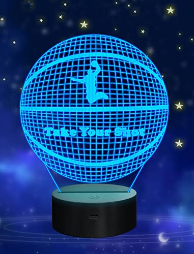 FULLOSUN Basketball Gifts, 3D Night Light for Child with Remote Control, Timer, 16 Colors Changeable Christmas Birthday Gifts Suitable for Boys Aged Above 3, 4, 5, 6