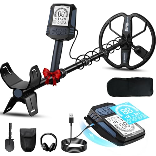 SUNPOW Rechargeable Metal Detector for Adults 10 Deep Dual-D Coil 35H Lithium Battery 10-Level Sensitivity 4 Detection Modes 7-Metal ID IP68 Waterproof with Shovel Backpack & Headphones