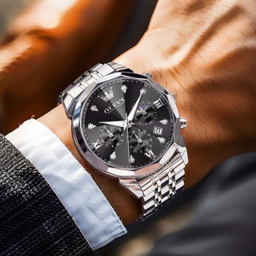 Image of OLEVS Watch Men Stainless Steel Watches Luxury Chronograph Men Wrist Watch | Multifunction,Diamond, Date, Business, Classic,Dress Watch for Men, Gift for Men, reloj de Hombre