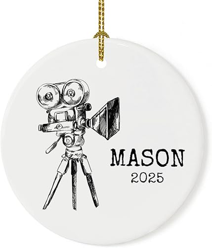 Miniatura 14 de Andaz Press Adorno de cámara de película personalizada de metal de 3.5 pulgadas, diseño de cámara vintage rosa, adornos de cámara para árbol de