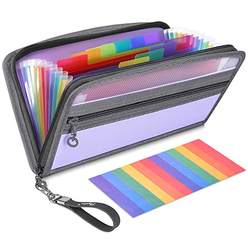 Skydue Small Accordion File Organizer, Receipt Coupon Organizer Holder, 13 Pocket Small File Folder For Check Bill Business Document, Zipper Closure, 11 * 6 Inches (Purple) #TOP29