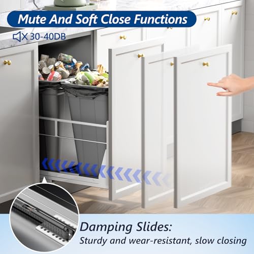 Image of Insputer Double 40QT Pull Out Trash Can Under Cabinet with Soft-Close Slides, Heavy Duty Under Sink Garbage Bin Kit for Kitchen, Laundry, Require Minimum Cabinets Opening 18 inch W X 24 inch D (Dark Gray)