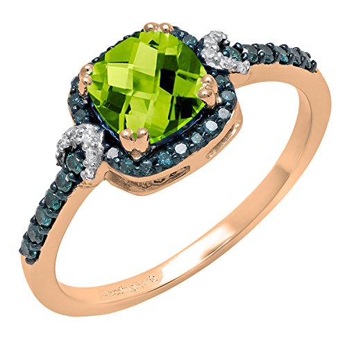 Dazzlingrock Collection 10K 6 MM Cushion Gemstone & Round Blue & White Diamond Ladies Engagement Ring, Rose Gold