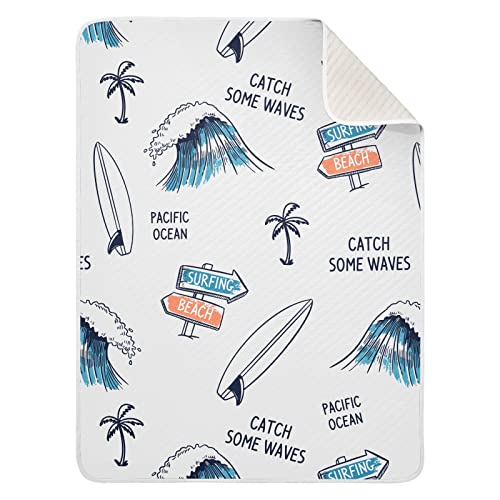 Image of vvfelixl Swaddle Blanket Surfboard Palm Trees Waves Cotton Blanket for Infants, Receiving Blanket, Lightweight Soft Swaddling Blanket for Crib, Stroller, Nursery Blankets, Light Gray, 30 /'' x 40 /''