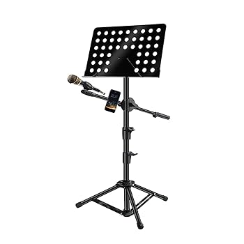 譜面台 高さ142cm 角度調節可能 マットブラック マイクスタンド付演奏会2個 Amazon | LIU- マイクスタンドとキャリーバッグ付きの楽譜