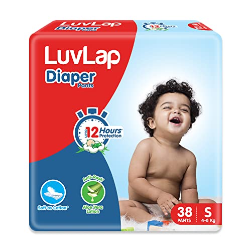Image of LuvLap Diaper Pants Small (SM) 4 to 8Kg, 38 Count, Baby Diaper Pants, with Aloe Vera Lotion for rash protection, with upto 12 Hour protection
