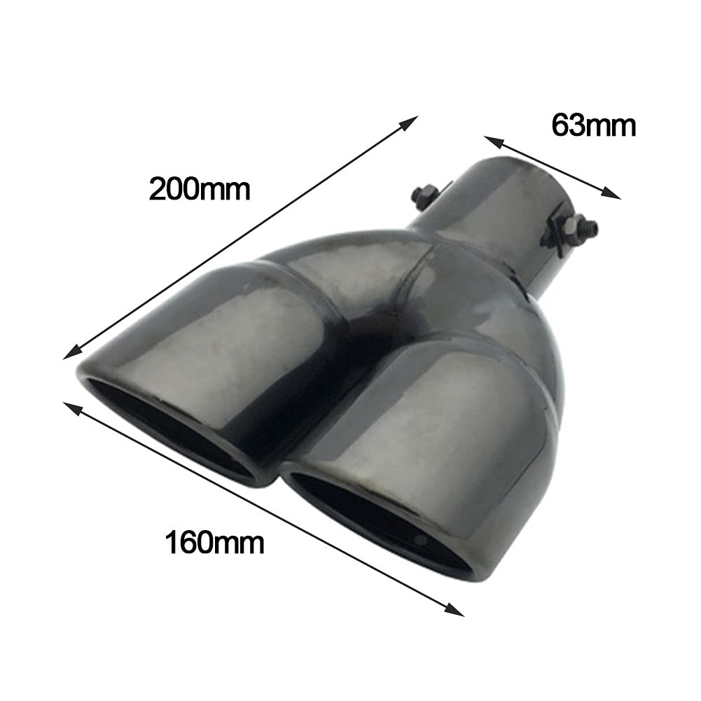 Tubo de Silenciador de Escape para Coche Doble Salida de Acero Inoxidable Universales de 63mm Garganta de Cola Salida del Tubo de Escape Trasero Plata