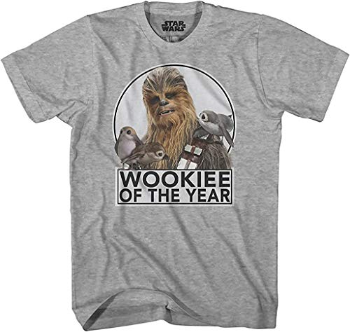 Star Wars Chewbacca Wookie of The Year Porgs T-Shirt (Medium, Heather Grey)