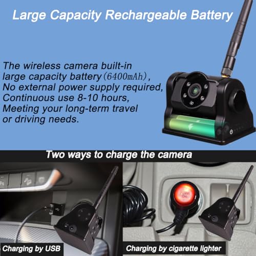 Image of Magnetic Backup Camera Wireless with 7 inch Monitor Rechargeable Large Capacity Battery Rear View,3 Mins Easy Install,for Gooseneck Horse Travel Trailer Boat Fifth Wheels Car RV Camper Trucks.