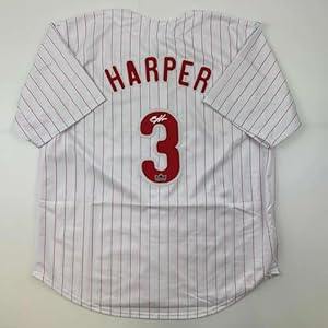 Facsimile Autographed Bryce Harper Philadelphia Pinstripe Reprint Laser Auto Baseball Jersey Size Men’s XL