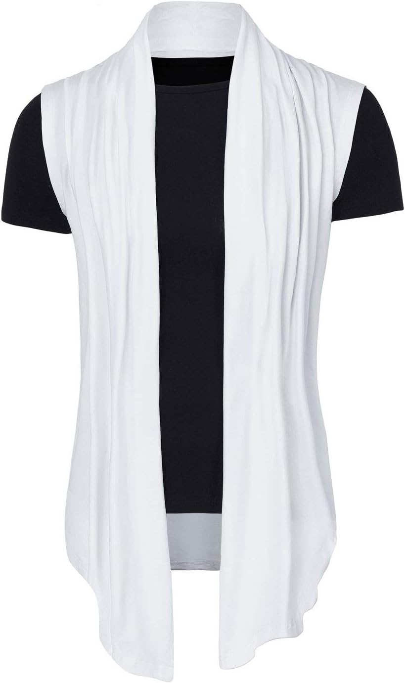 uxcell Men's Ruffle Shawl Collar Lightweight Vest Drape Cape Sleeveless Cardigan