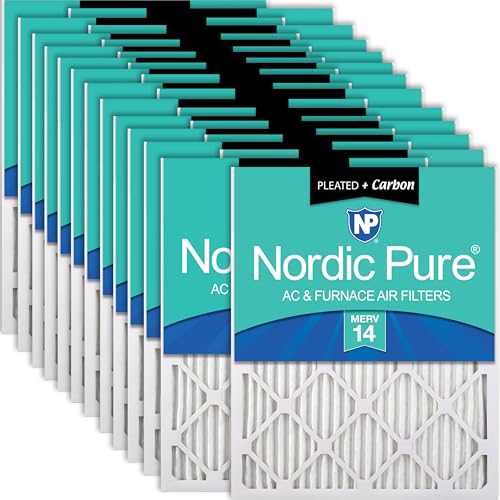 Nordic Pure 10x20x1 (Actual Size: 9 1/2 x 19 1/2 x 3/4) Pleated Air Filters MERV 14 Plus Carbon 24 Pack