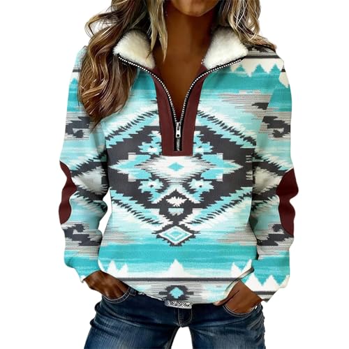 Sweat zippé style aztèque occidental pour femme pull décontracté tendance