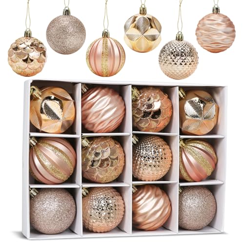 Weihnachtsdeko Rosegold 23 Weihnachtskugeln Roségold 6cm, 12 Stück Christbaumkugeln Kunststoff,...
