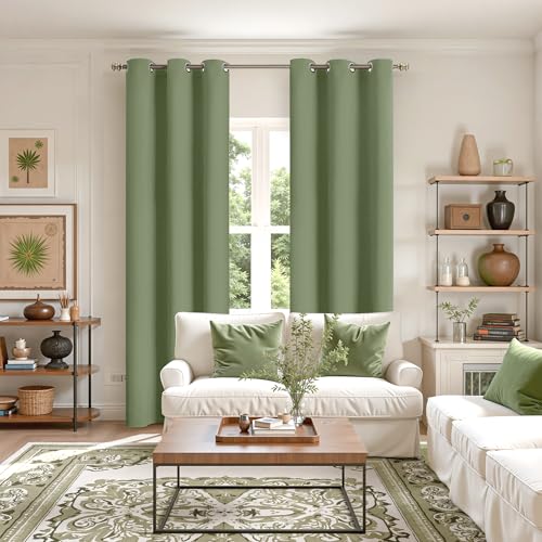 Image of YoungsTex Olive Green Blackout Curtains for Living Room 84 Inches Long - Thermal Insulated with Grommet Room Darkening Window Drapes for Bedroom Office Dining, 2 Panels, 42 x 84 Inch