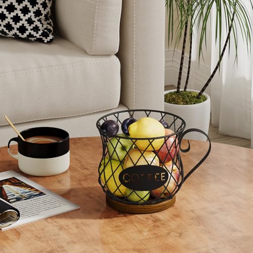 Image of YINMIT K Cup Holder Organizer, Rustic Coffee Pod Holder Organizer, 35 Kcup Holder for Counter with Handle,Large Capacity Black Wire Coffee Capsule Basket for Kitchen Office Desktop (Circular Grid)