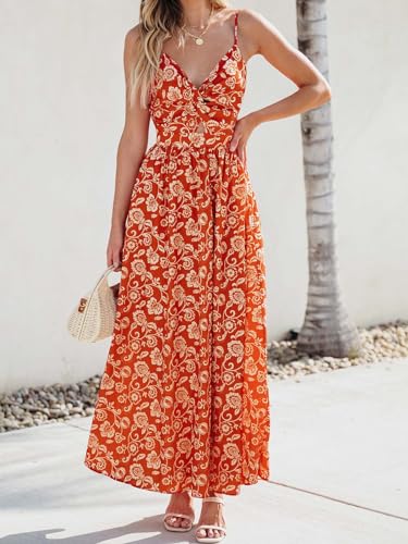 Image of CUPSHE Women's Maxi Dress Floral Print Twisted V Neck Sleeveless Long Dress Summer Casual Dress