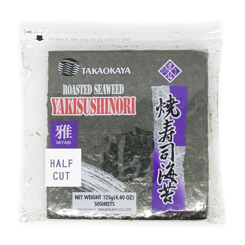 Takaokaya Roasted Seaweed – Yakinori Miyabi Half Cut 100pc | Miyabi Grade Half-Sheets Sushi Nori | Premium Roasted Texture & Deep Umami | Vegan & Gluten-Free