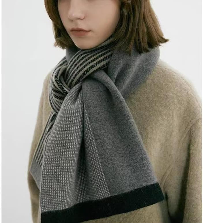 Womens Elegant Striped Winter Knit Scarf Vintage Plaid Thick Scarf Soft Cold Weather Warm Scarves Accessories - Image 3