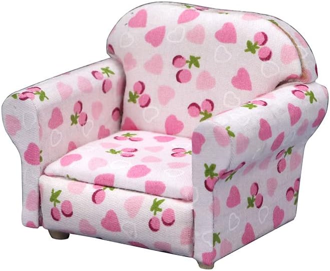 Accesorios de decoración de casa de muñecas, 1:12 casa de muñecas en miniatura hecha a mano de algodón rosa sofá de amor individual