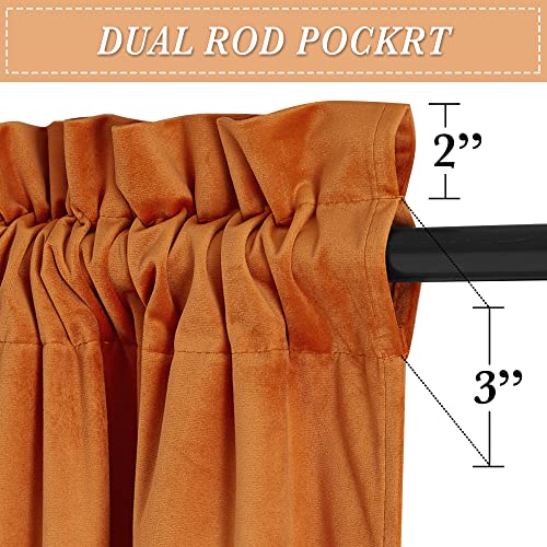 Image of RYB Home Orange Velvet Curtains for Bedroom, Room Darkening Privacy Large Window Treatment for Living Room Elegant Decor for Holloween Christmas, W52 x L108 inch, Bright Orange, 2 Panels Set