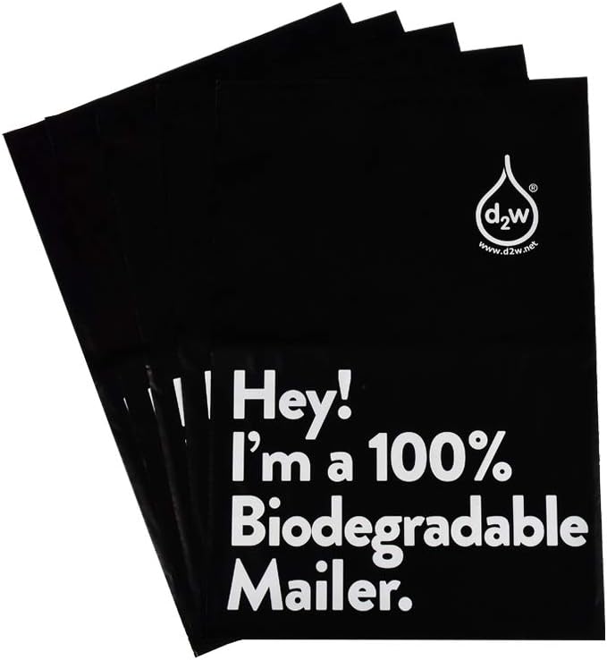 12x15.5 Inches 100% Biodegradable D2W Poly Mailers, 50pcs Black Compostable Envelopes Shipping Bags, Eco Friendly Waterproof Stretchable Self Sealing Mailing Bags