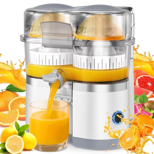 Electric Juicer Machines with Double Head and Built-in Fruit Cutter, Fast Citrus Juicer for Oranges, Lemons, Limes & Grapefruits, Powerful Lemon Juicer for Home, Kitchen and Daily Fresh Drinks