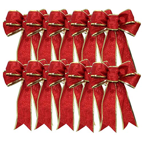 FORUSKY 10 Pcs 20 x 25 cm Big Christmas Tree Bow Shining Wreaths Decoration Ornaments Red Ribbon Bows - Red