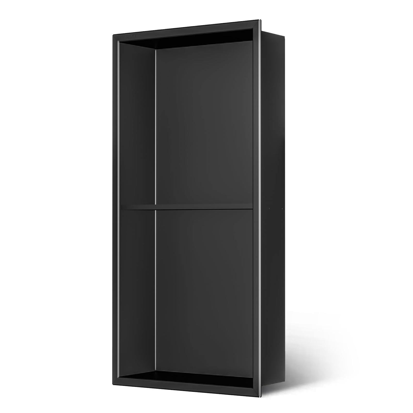 shower niche 12" x 24" black, stainless steel wall niche double shelves recessed shower shelf for bathroom storage, no tile needed over mount installation