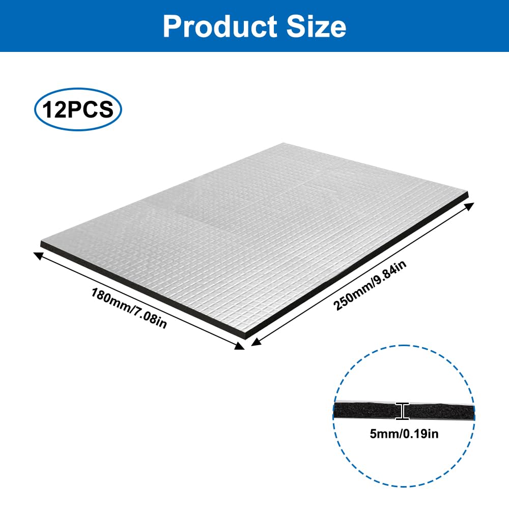 Trendecor 12 stuks isolatiemat voor auto, 40 x 25 cm, geluidsisolatiemat, zelfklevend, 5 mm zelfklevende matrol voor geluidsisolatie, vuurvast, vochtbestendig, waterdicht