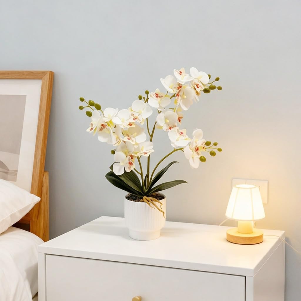 HASTHIP® Artificial Plants with Pot, Home Decoration Items for Living Room | Orchid Flowers in Vase, Arrangement Soft PU Petals for Home Office Table Decor-image-18