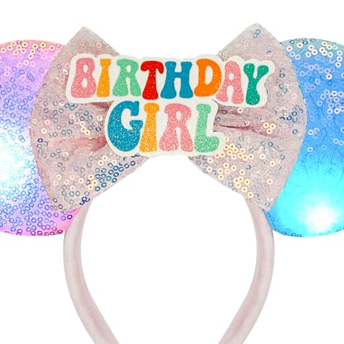 Tarocynn Mouse Ears Headbands with LED Light 1PC Cute Sequin Birthday Headbands Light Up Park Ears for Party Favors Cosplay Costumes Accessories