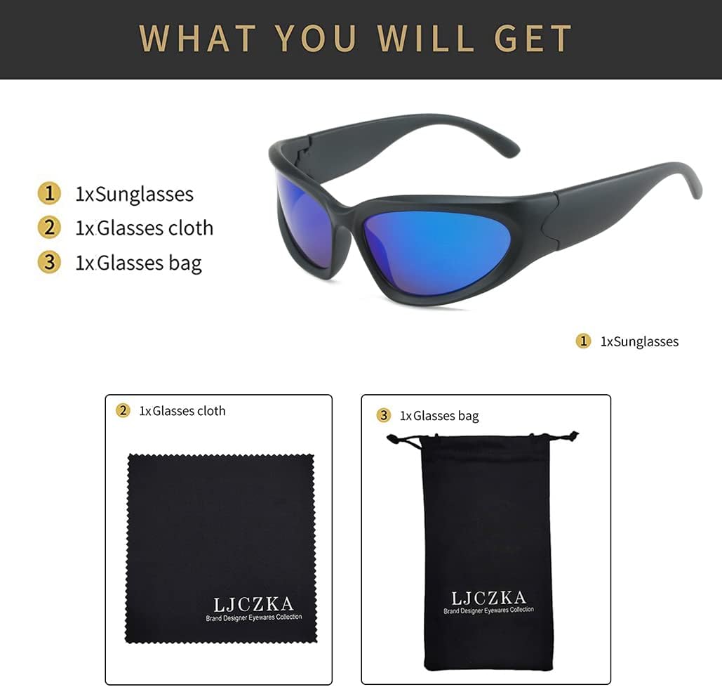 LJCZKA Wrap Around Fashion Sport Sunglasses Oval Dark Sunglasses Outdoor Sport Shades Eyeglasses UV400 Protection image 5