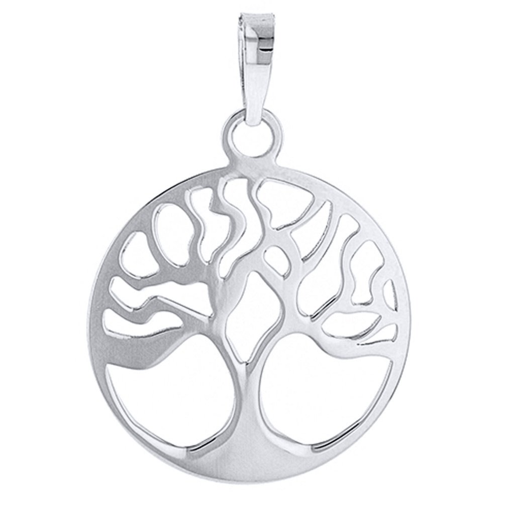 Jewelry America Solid 14k White Gold Simple Round Tree of Life Charm Pendant
