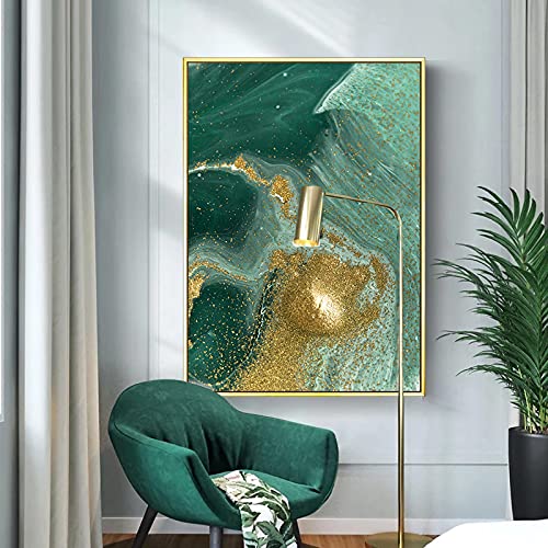 Toile abstraite verte et feuille d'or design moderne pour chambre
