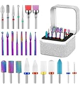 25Pcs Nail Drill Bits Set with Rhinestone Box, 3/32 Inch Nail Drill Bits for Acrylic Nails, Ceram...