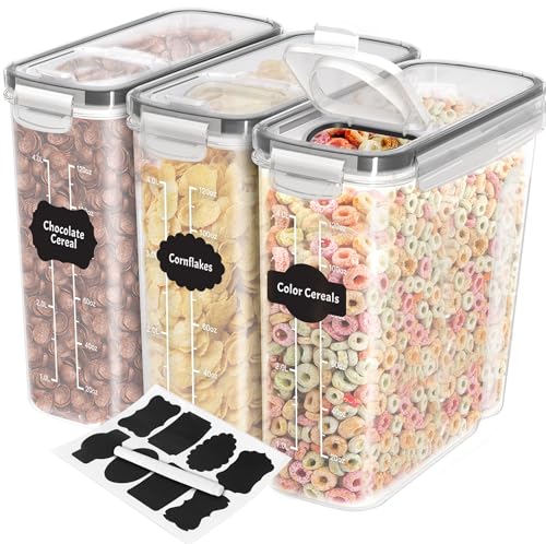 Kitchen Cereal Containers Storage - Airtight Food Storage Containers & Cereal Dispenser For Pantry Organization (Clear, 4 Liter Pack of 3)