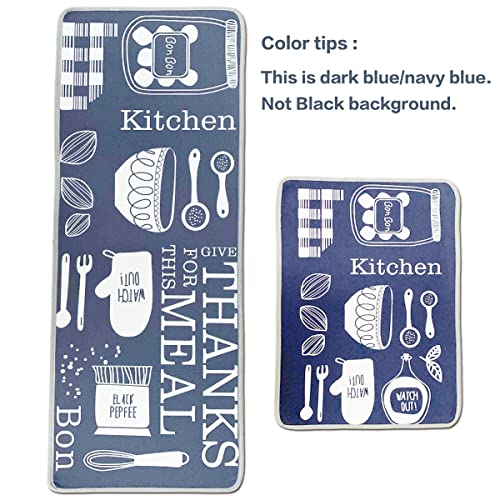 Leebei Kitchen Rugs Non Slip Washable Navy-Blue Color Floor Mats For Kitchen Bedroom Rugs Set Area Carpets (15.7×23.6 Inch+15.7×47.2 Inch,Kitchen-Meal) #TOP3