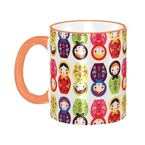 ロシアのマトリョーシカ マグカップ コーヒーカップ Orange 陶器 カップ 朝食カップ ティーカップ 耐熱マグ 保温 耐冷 おしゃれ 大きいマグカップ ミルクコップ 330ml 雑貨 家庭用 プリント贈り物