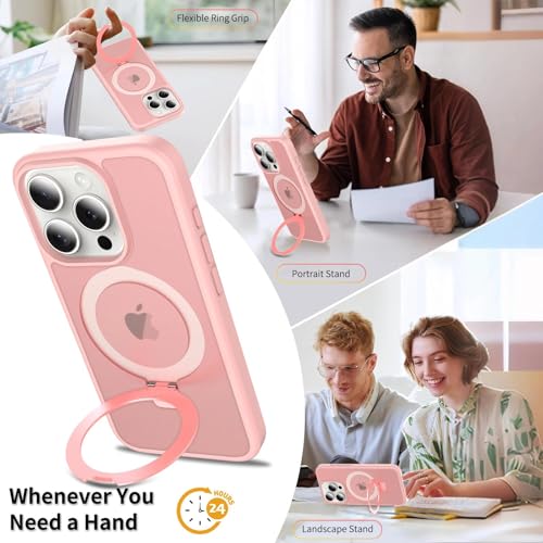 Image of Magnetic for iPhone 15 Pro Case, 6.1 inch, Compatible with MagSafe, Rugged Kickstand, Not-Yellowing Military-Grade Protection, Matte Pink