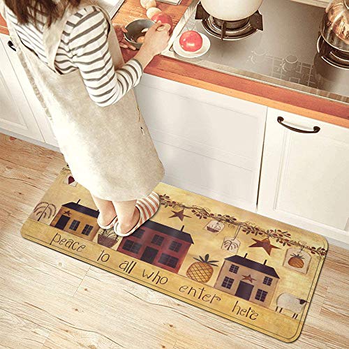 Autumn Fall Country Barn Stars House Rustic Berry And Patriotic Star Thanksgiving Anti Fatigue Kitchen Mat Comfort Floor Mats Non-Slip Oil Stain Resistant Easy To Clean Kitchen Rug #TOP1