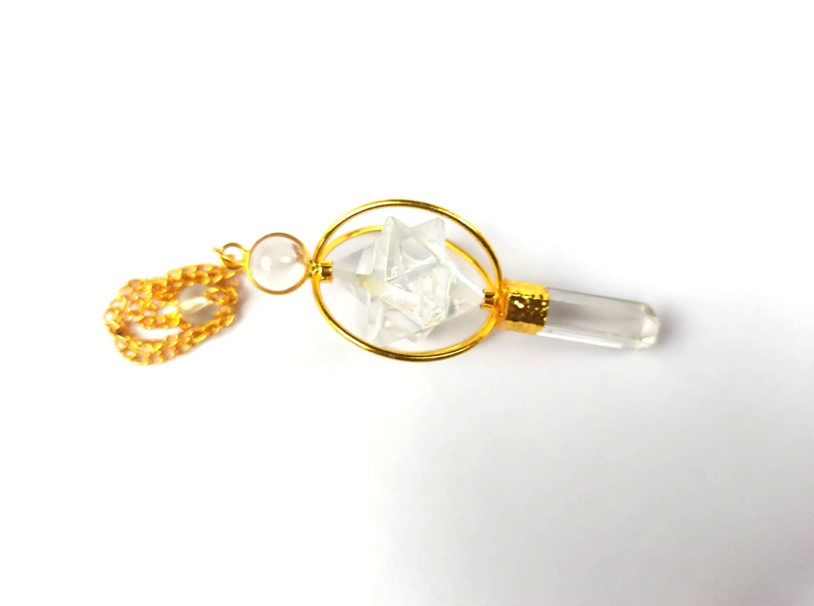 Prajet Crystals White Prajet Gold Plated Crystal Quartz Spinning Merkaba Pendulum 2.5 Inch Crystal Therapy Pendulum Therapy Chakra Balancing
