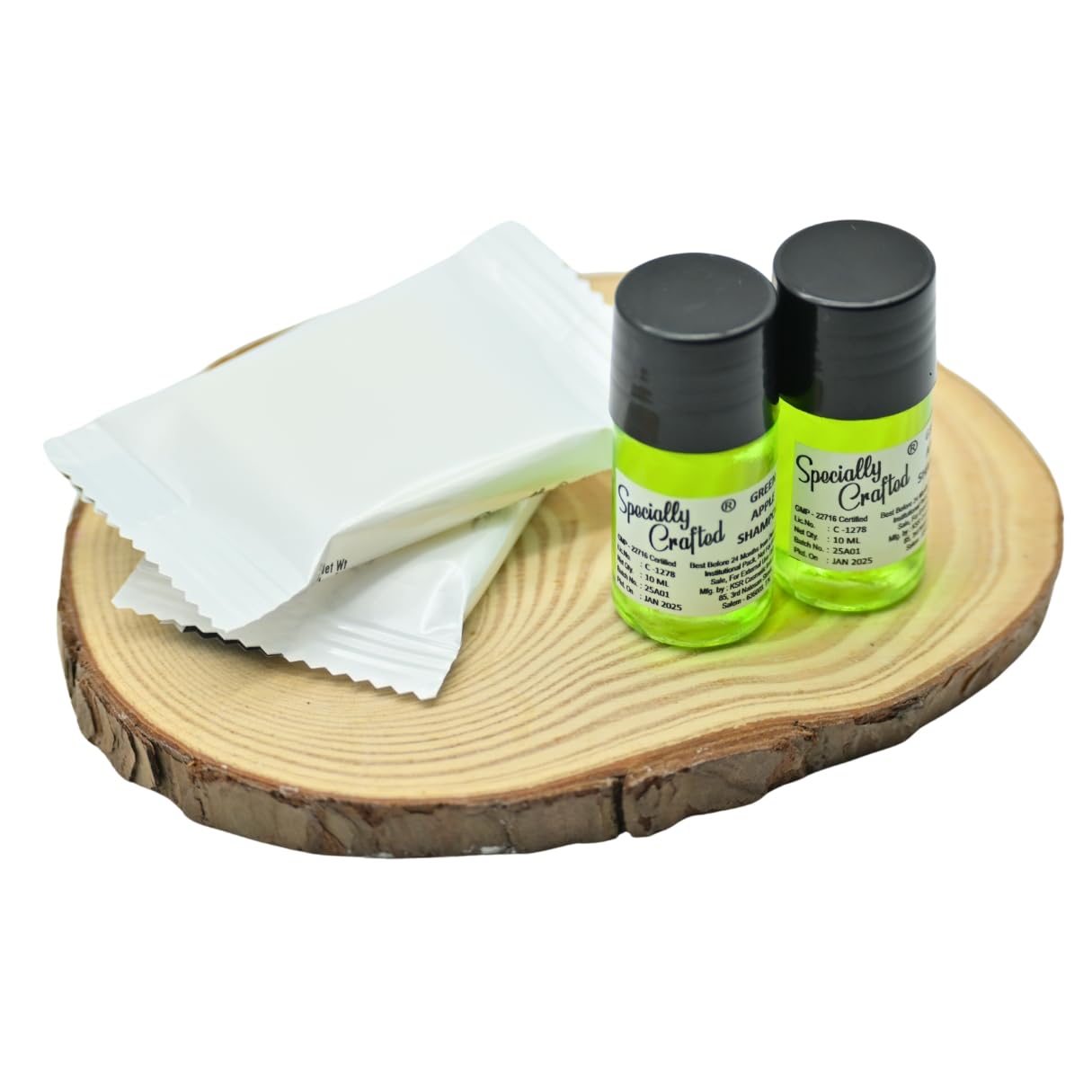 Specially Crafted® Hotel Soap Shampoo Kit (Pack of 50) - Hygienic White Pouch 10g Soap & 10ml Green Apple Shampoo bottle | Mini Hotel Amenities Morning Set | Hotel Bath Kit | GMP Certified & FDA Approved-image-5