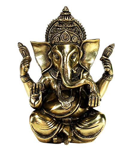 Estatua de Ganesha de 8 pulgadas en latón con acabado antiguo miniatura 5