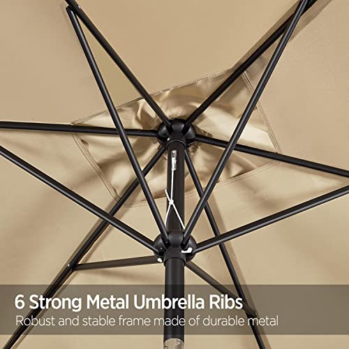 Yaheetech 6.5x10FT Rectangular Outdoor Patio Umbrella Large Market Umbrella w/Push Button Tilt & Crank Lift System & 6 Sturdy Ribs for Garden/Lawn/Beach/Pool/Deck/Backyard - Tan image 3
